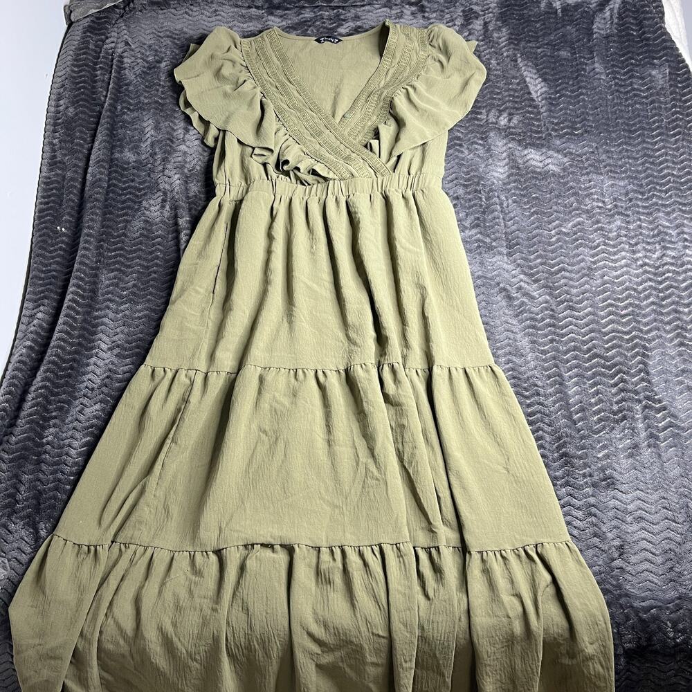 Women's Casual Women's Simplee Short Sleeve V Neck Maxi Green Dress XL